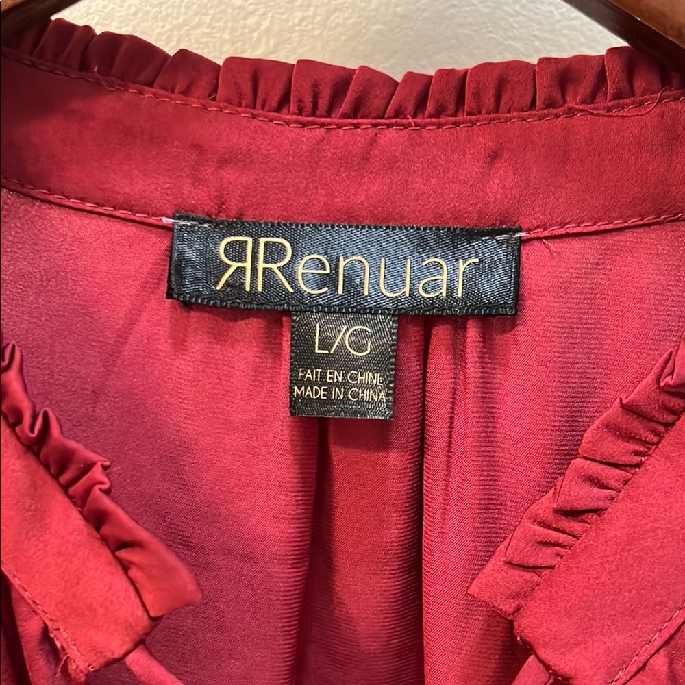 Renuar Elegant Maroon Red Long Sleeve Blouse with Mandarin Collar and cuffs NWOT - Picture 4 of 14